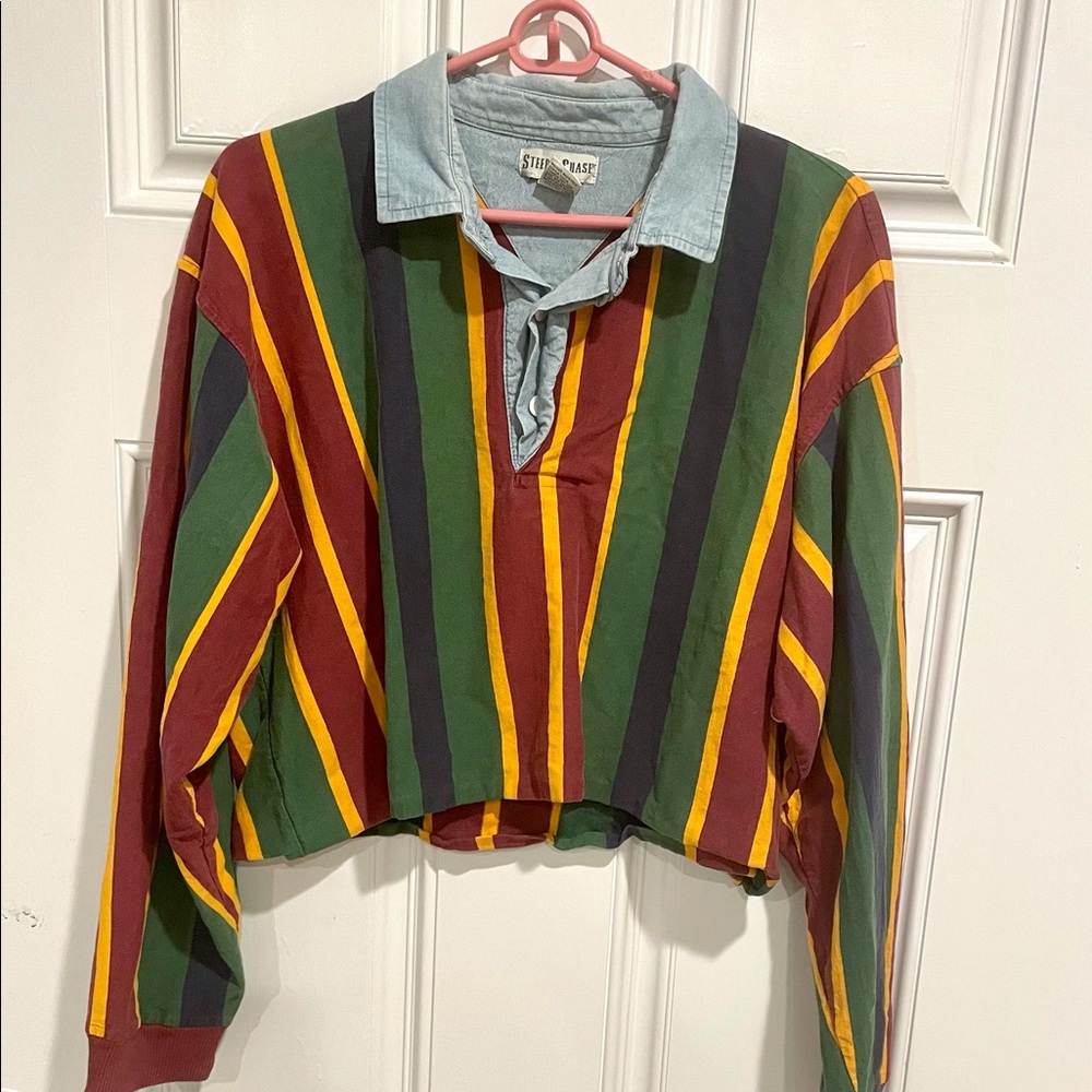 Vintage Steeplechase cropped rugby striped polo size Large - oversized cut